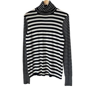 Banana Republic Cotton & Cashmere Navy White Stripe Turtleneck Sweater, Large